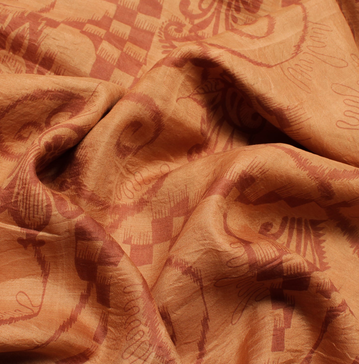 Sushila Vintage Brown Saree 100% Pure Silk Printed Floral Soft Craft Fabric