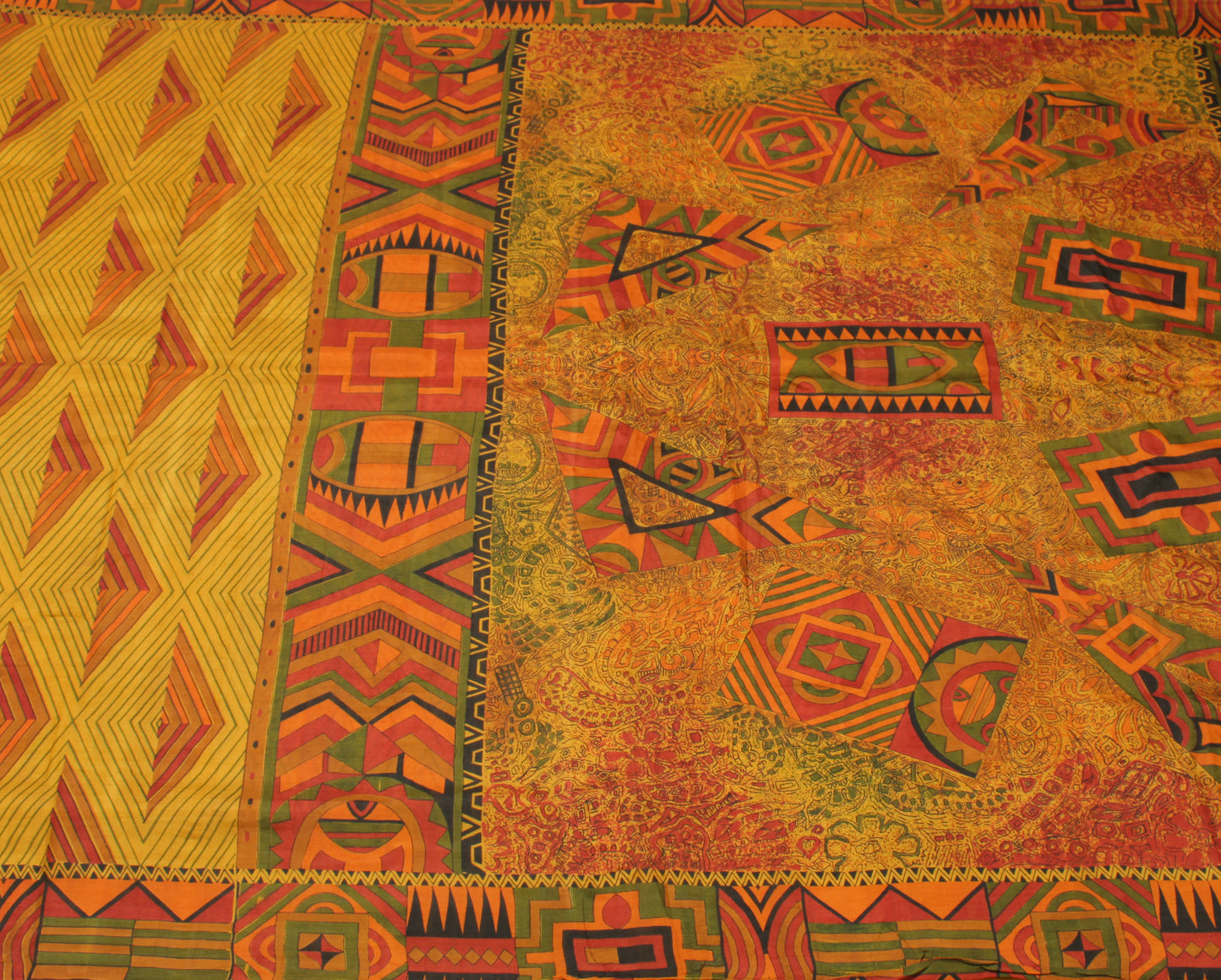 Sushila Vintage Mustard Indian Saree 100% Pure Silk Printed Soft Craft Fabric