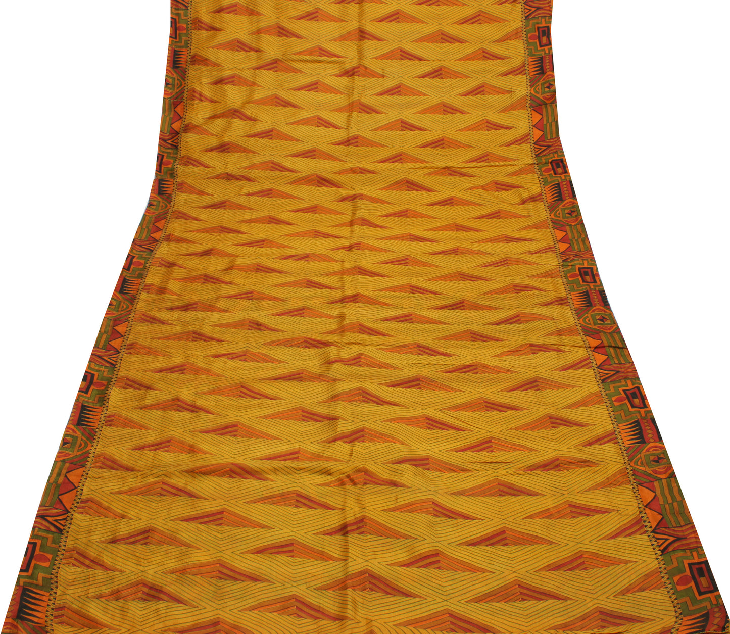 Sushila Vintage Mustard Indian Saree 100% Pure Silk Printed Soft Craft Fabric