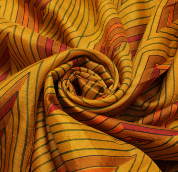 Sushila Vintage Mustard Indian Saree 100% Pure Silk Printed Soft Craft Fabric