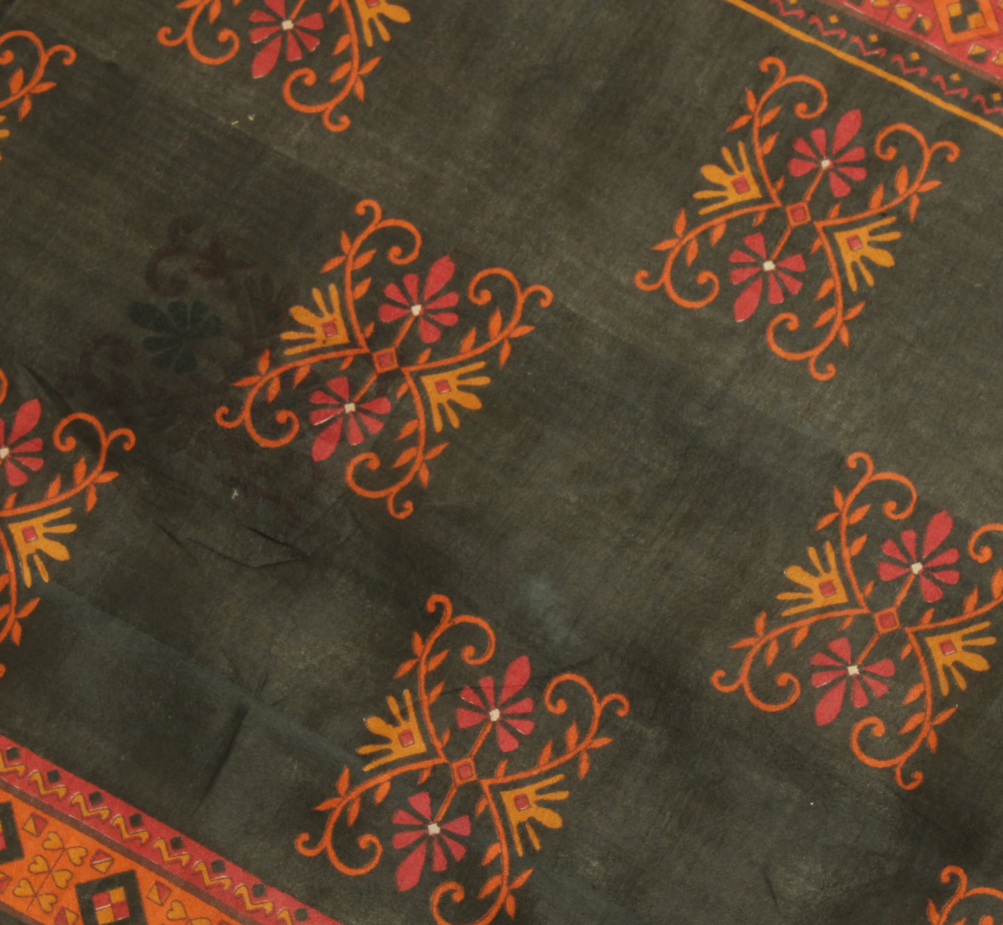 Sushila Vintage Cream Saree 100% Pure Silk Printed Floral Soft Craft Fabric