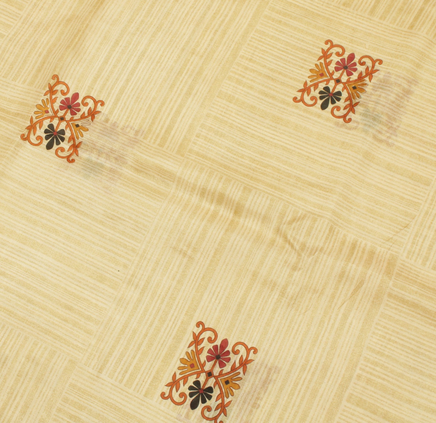 Sushila Vintage Cream Saree 100% Pure Silk Printed Floral Soft Craft Fabric