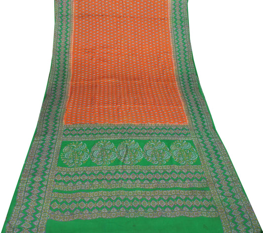 Sushila Vintage Orange Saree 100% Pure Crepe Silk Printed Floral Soft  Fabric