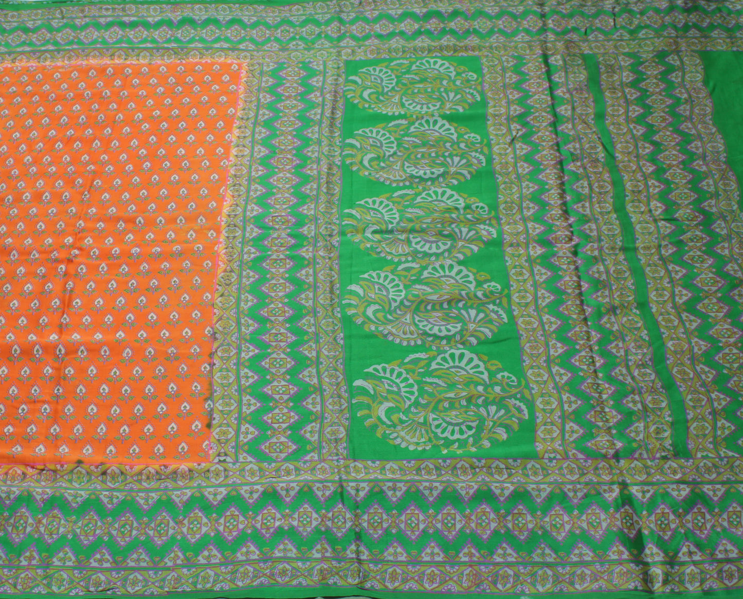 Sushila Vintage Orange Saree 100% Pure Crepe Silk Printed Floral Soft  Fabric
