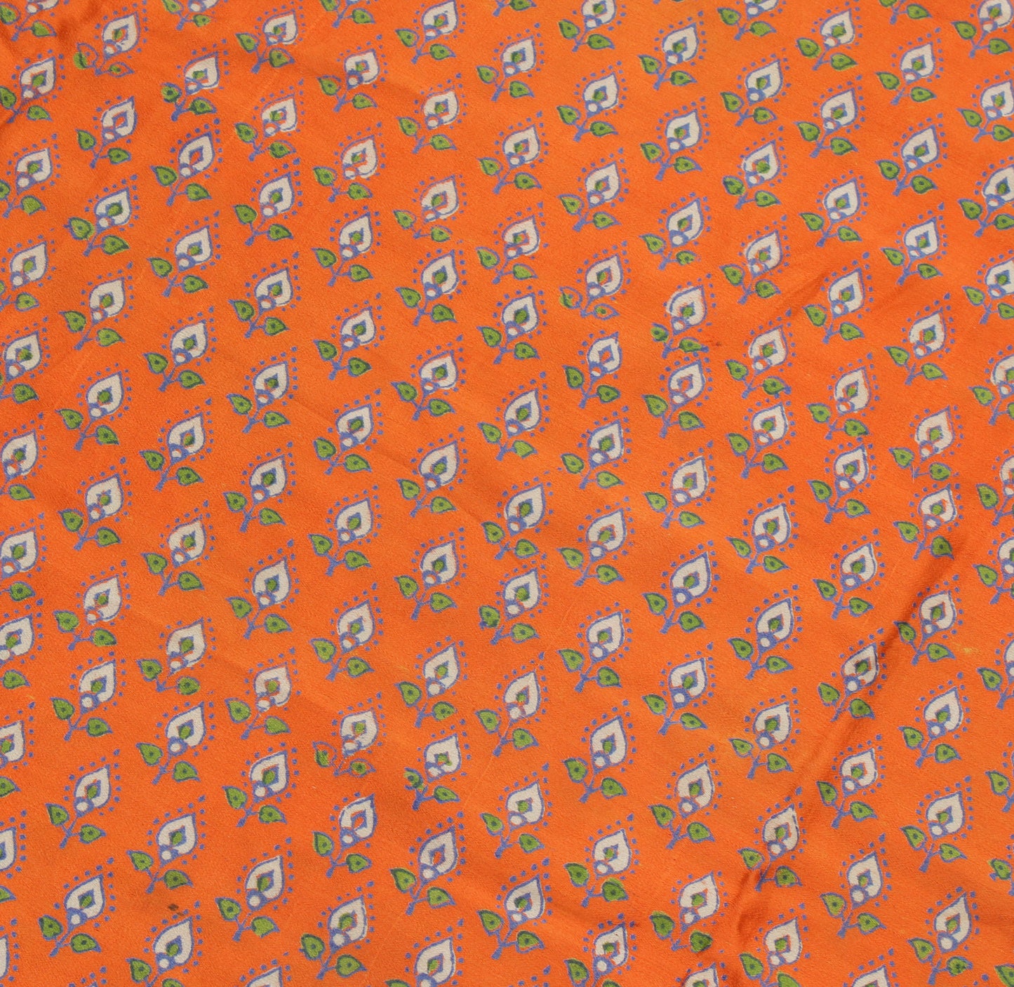 Sushila Vintage Orange Saree 100% Pure Crepe Silk Printed Floral Soft  Fabric