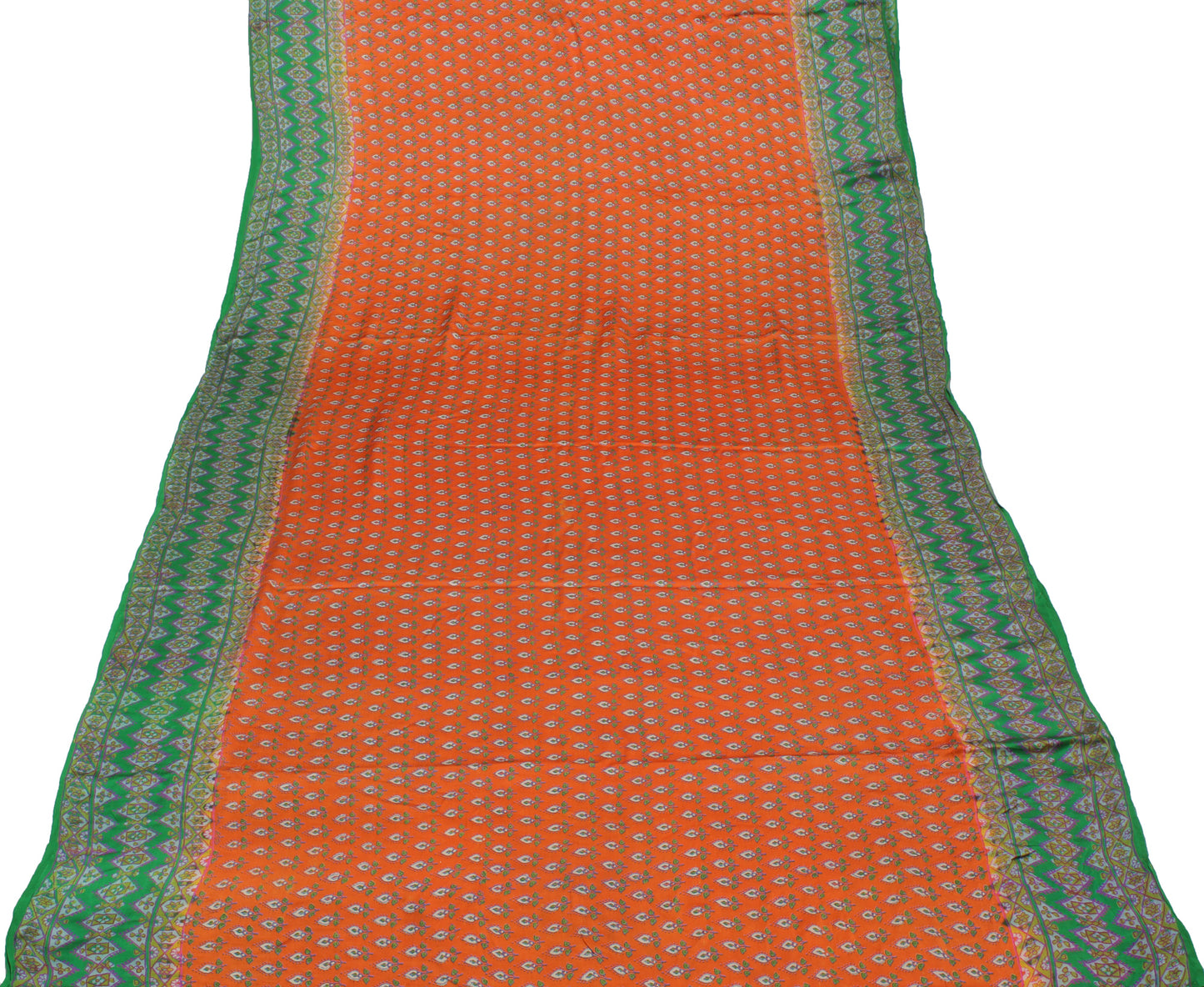 Sushila Vintage Orange Saree 100% Pure Crepe Silk Printed Floral Soft  Fabric