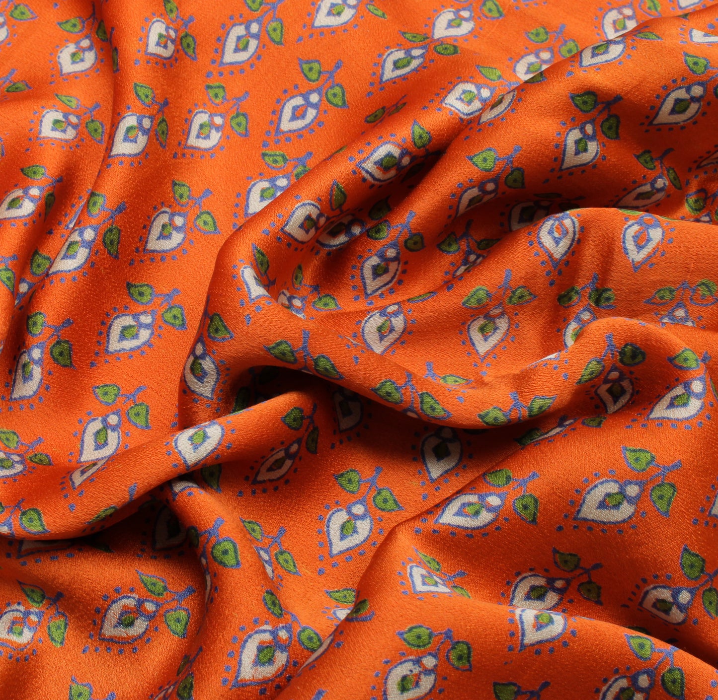 Sushila Vintage Orange Saree 100% Pure Crepe Silk Printed Floral Soft  Fabric