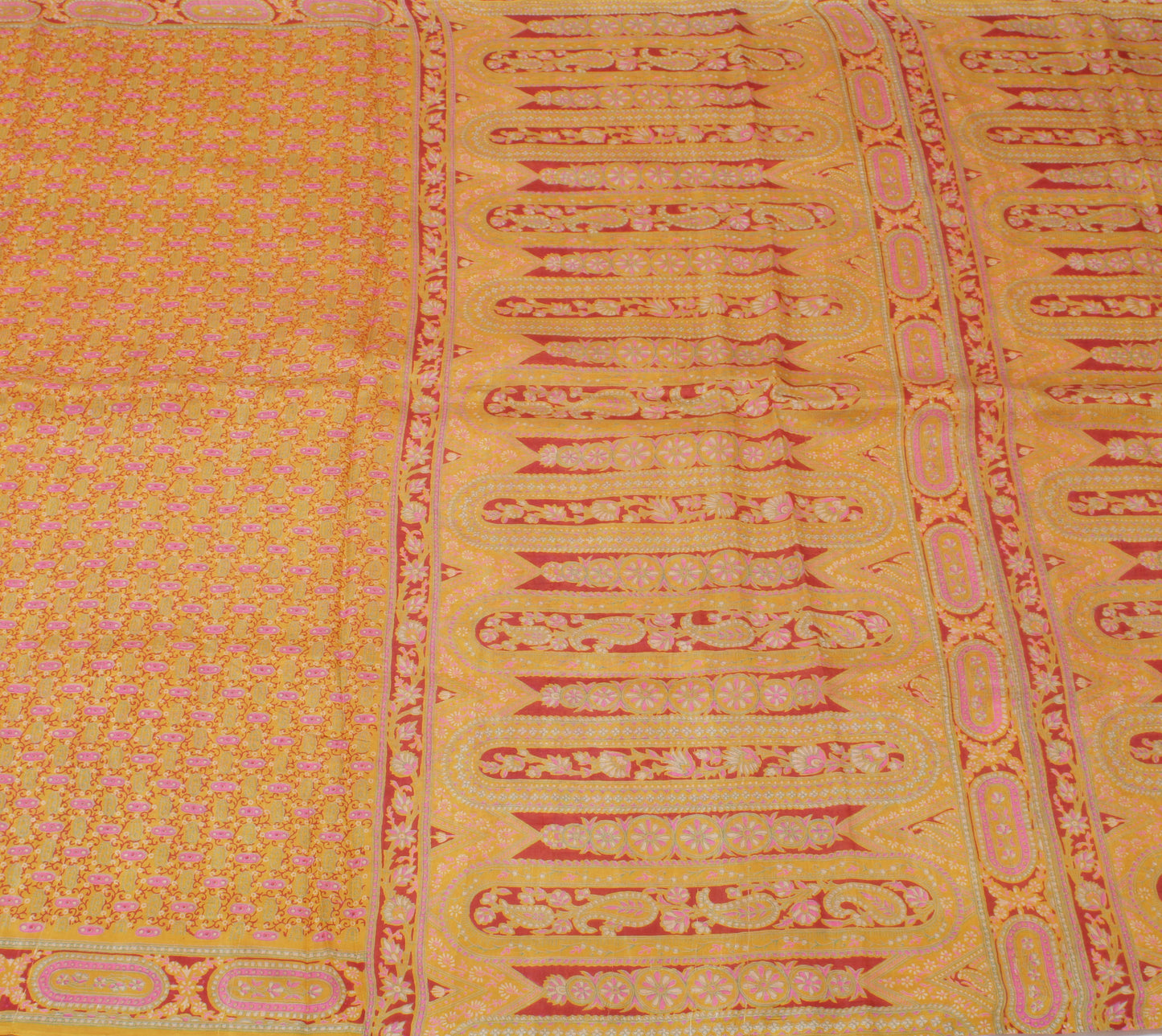 Sushila Vintage Yellow Saree 100% Pure Silk Printed Floral Soft Craft Fabric