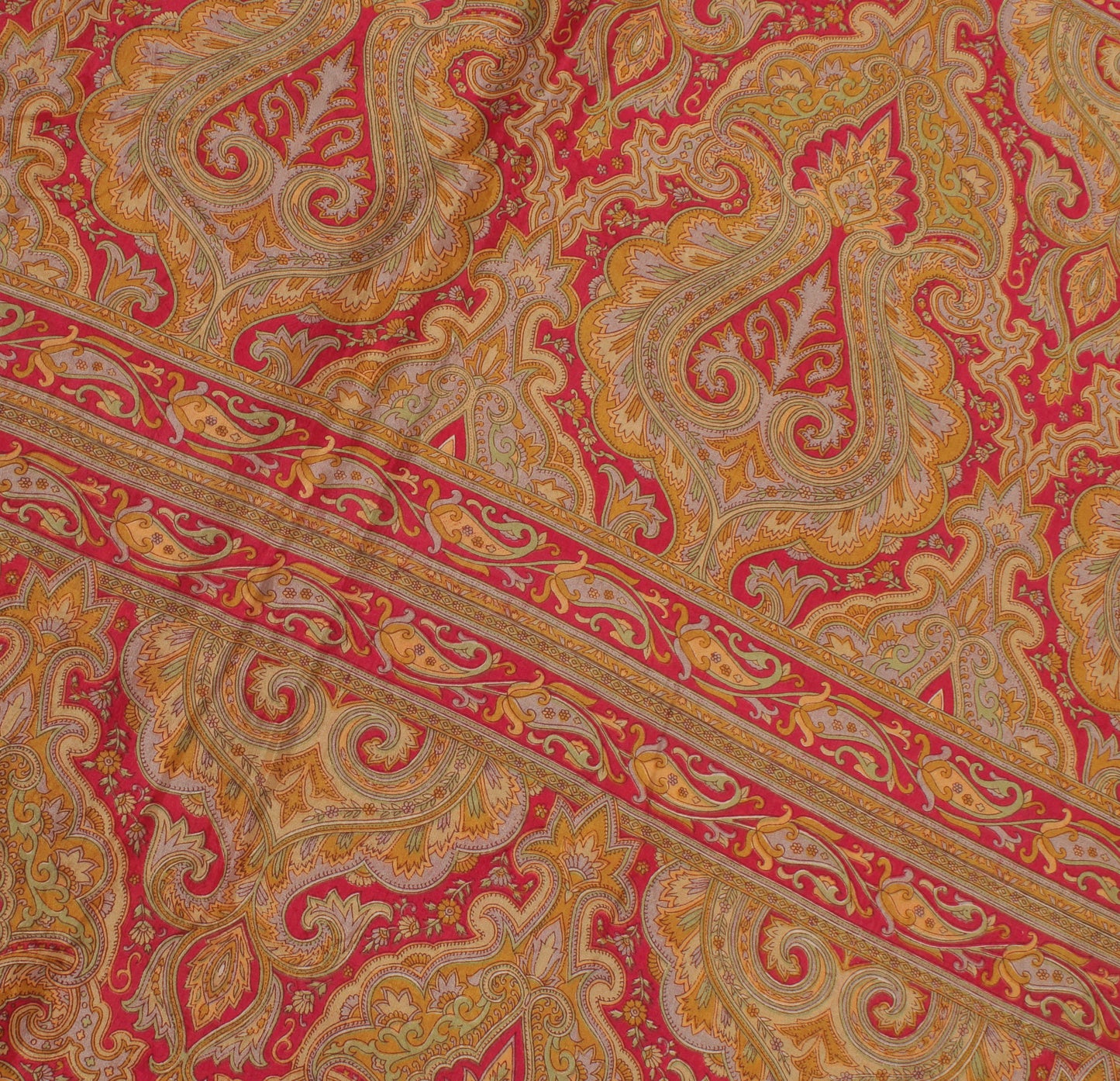 Sushila Vintage Red Indian Saree 100% Pure Silk Printed Soft Craft 5 Yard Fabric