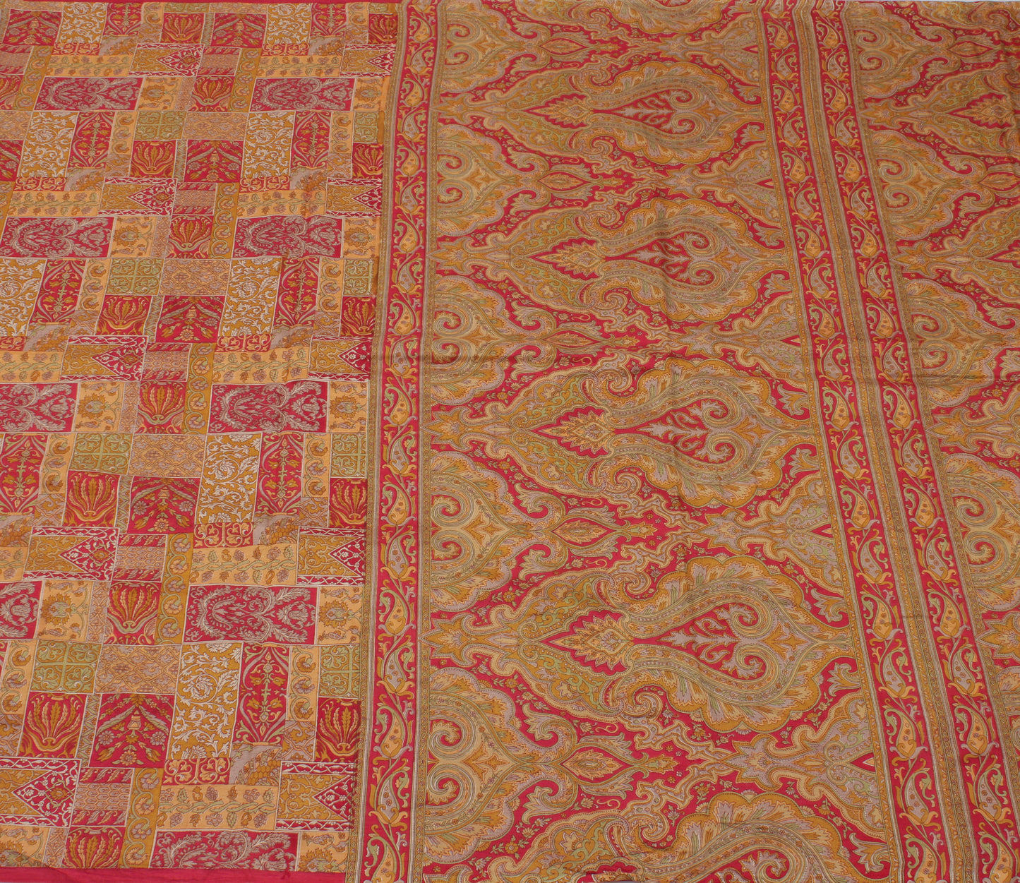 Sushila Vintage Red Indian Saree 100% Pure Silk Printed Soft Craft 5 Yard Fabric