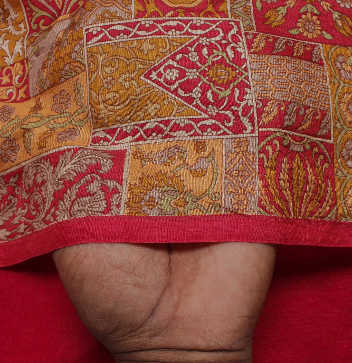 Sushila Vintage Red Indian Saree 100% Pure Silk Printed Soft Craft 5 Yard Fabric