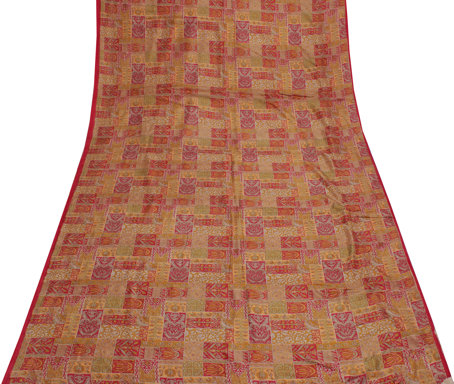 Sushila Vintage Red Indian Saree 100% Pure Silk Printed Soft Craft 5 Yard Fabric