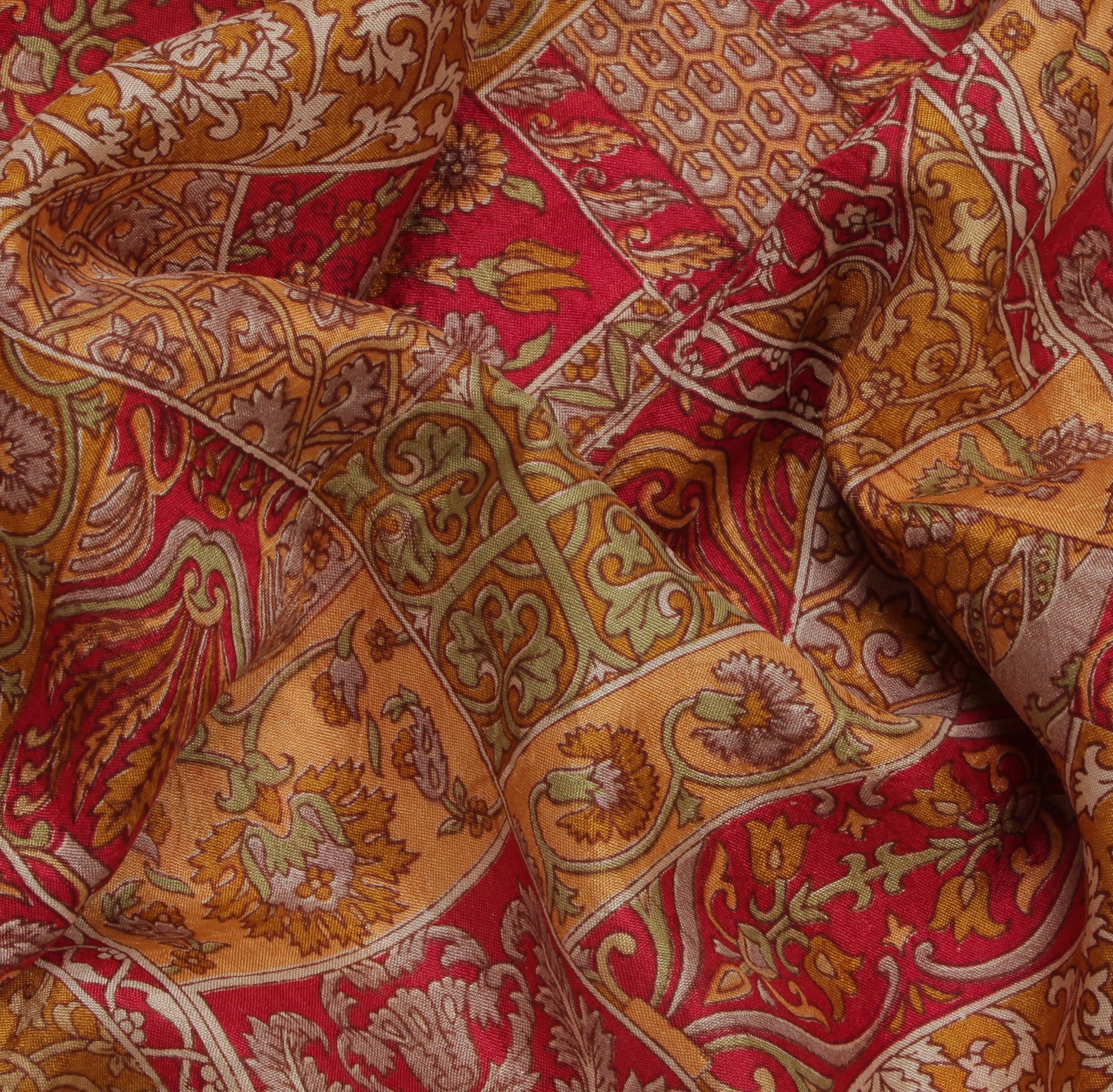 Sushila Vintage Red Indian Saree 100% Pure Silk Printed Soft Craft 5 Yard Fabric