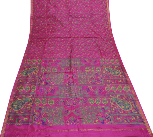 Sushila Vintage Magenta Saree 100% Pure Silk Printed Floral Soft Craft Fabric