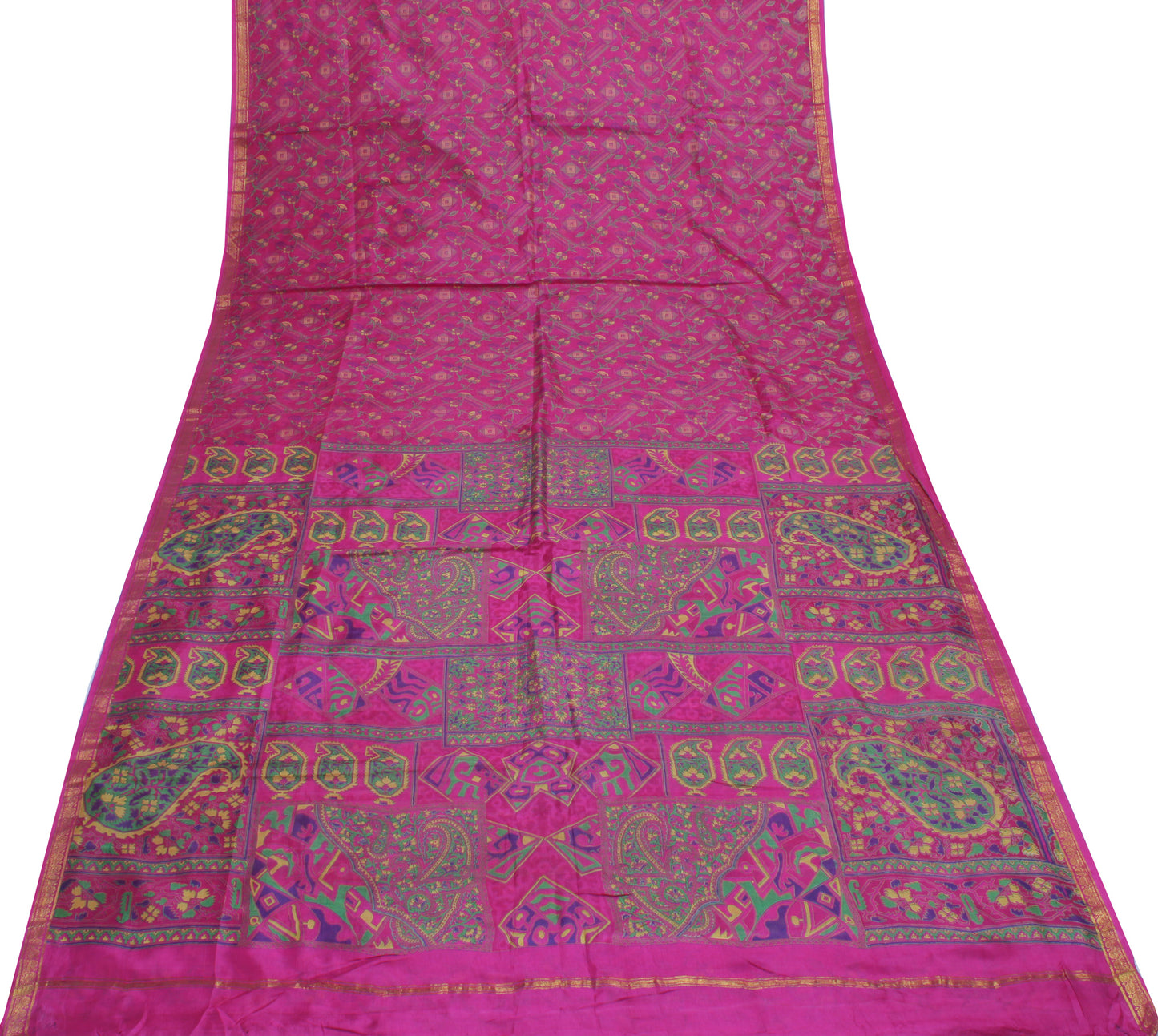 Sushila Vintage Magenta Saree 100% Pure Silk Printed Floral Soft Craft Fabric