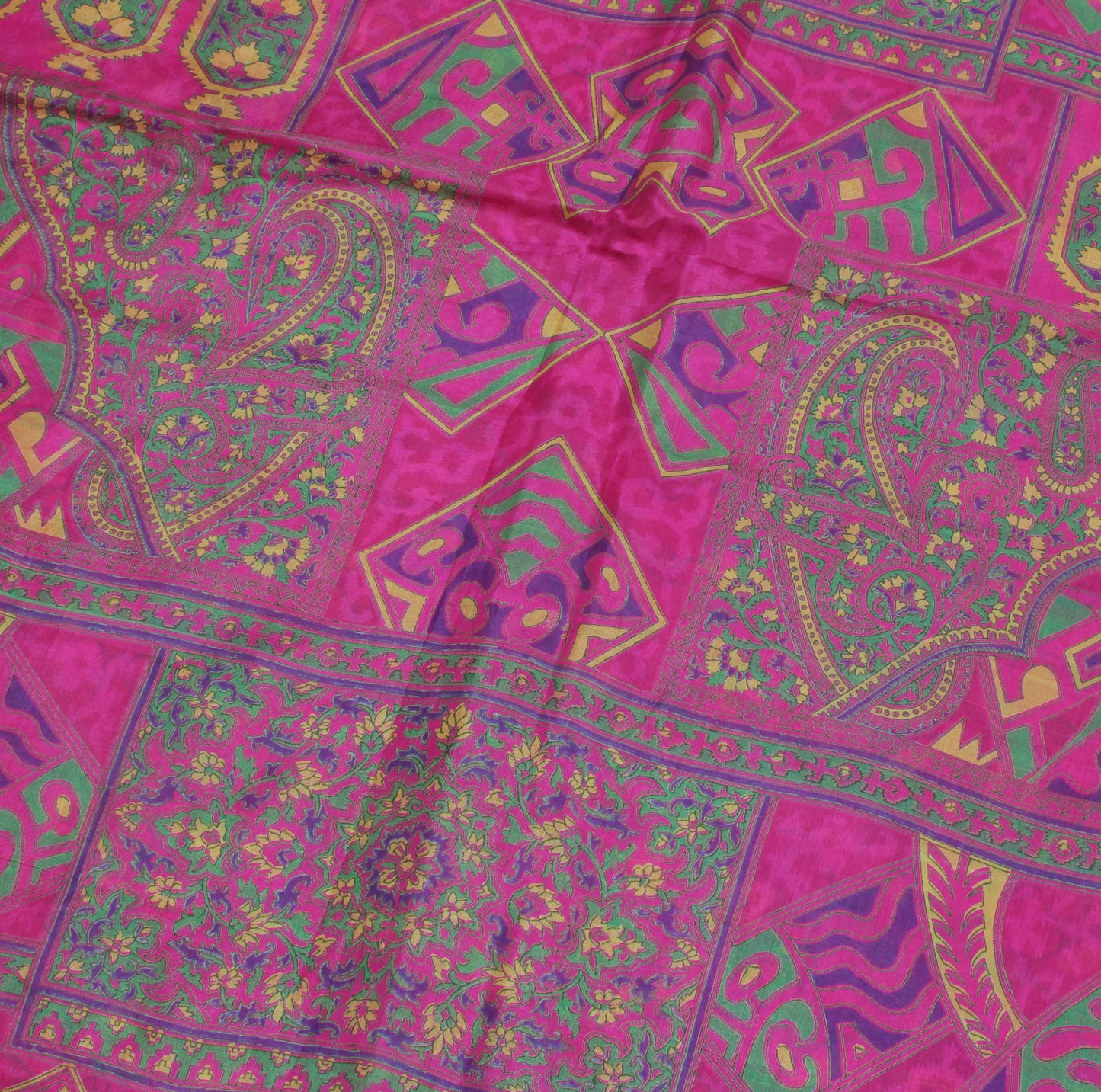 Sushila Vintage Magenta Saree 100% Pure Silk Printed Floral Soft Craft Fabric