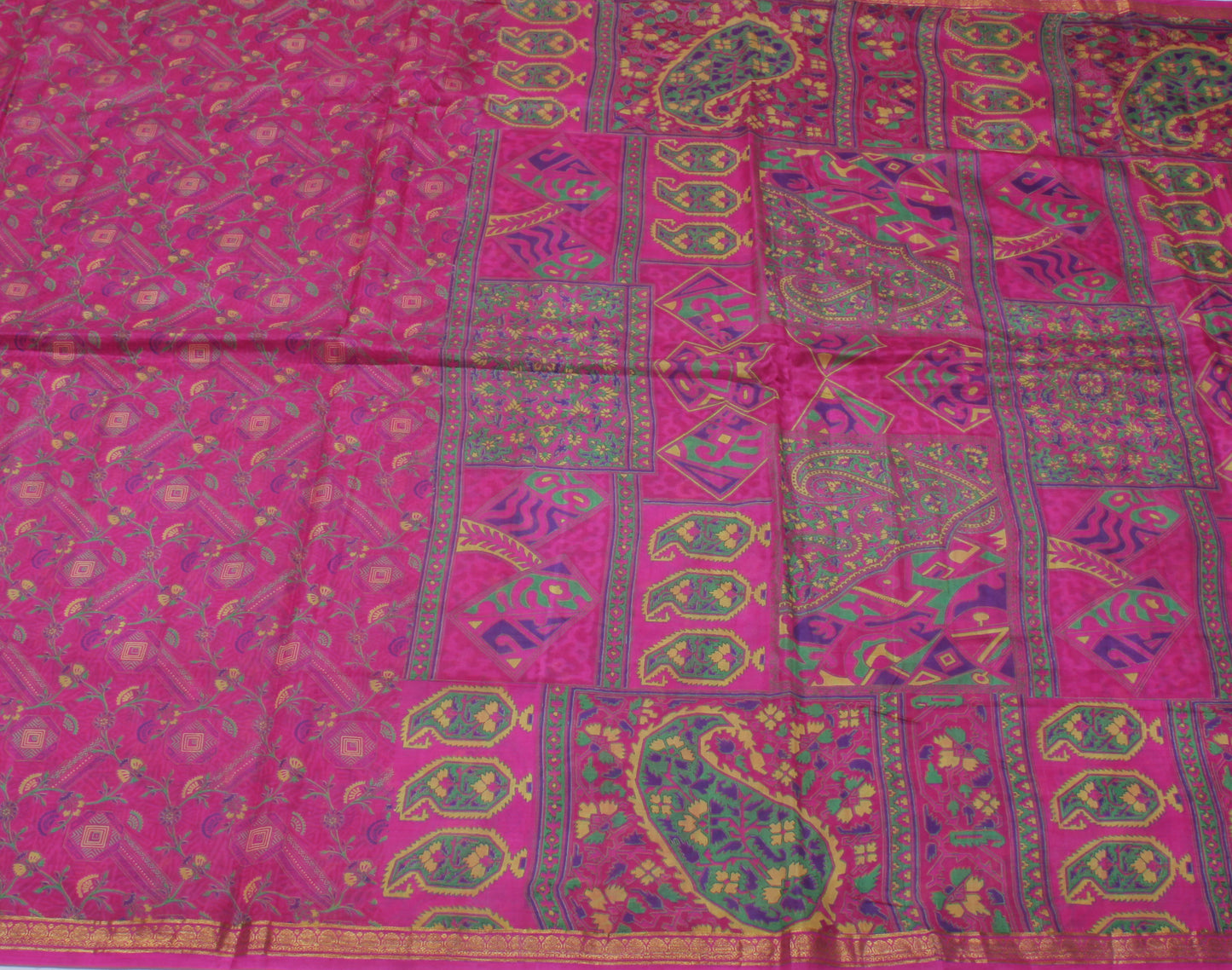 Sushila Vintage Magenta Saree 100% Pure Silk Printed Floral Soft Craft Fabric