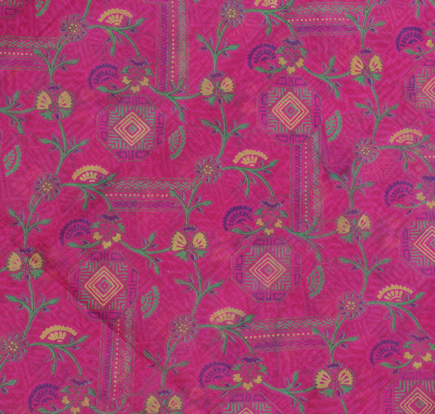 Sushila Vintage Magenta Saree 100% Pure Silk Printed Floral Soft Craft Fabric