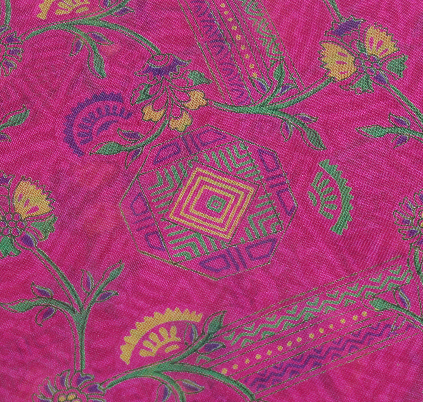 Sushila Vintage Magenta Saree 100% Pure Silk Printed Floral Soft Craft Fabric