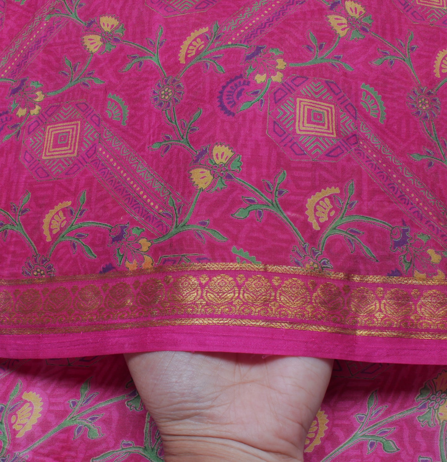 Sushila Vintage Magenta Saree 100% Pure Silk Printed Floral Soft Craft Fabric