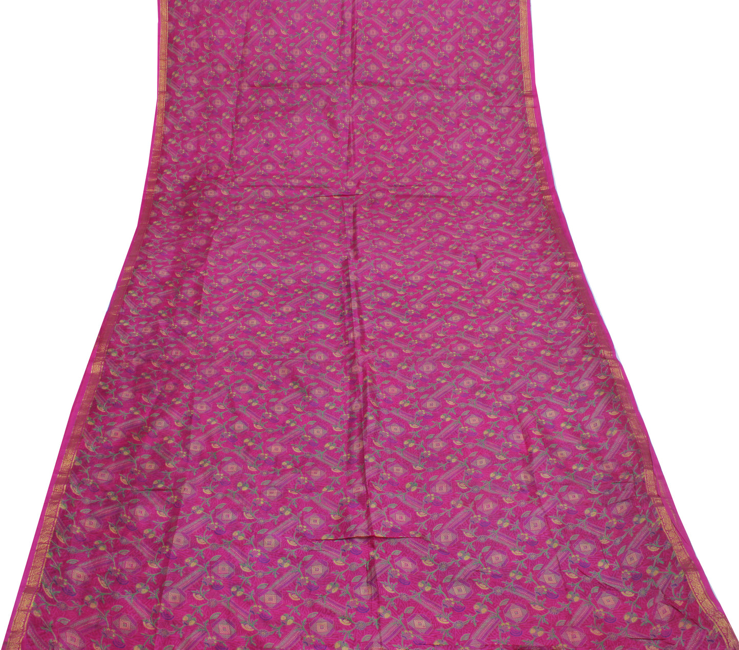Sushila Vintage Magenta Saree 100% Pure Silk Printed Floral Soft Craft Fabric
