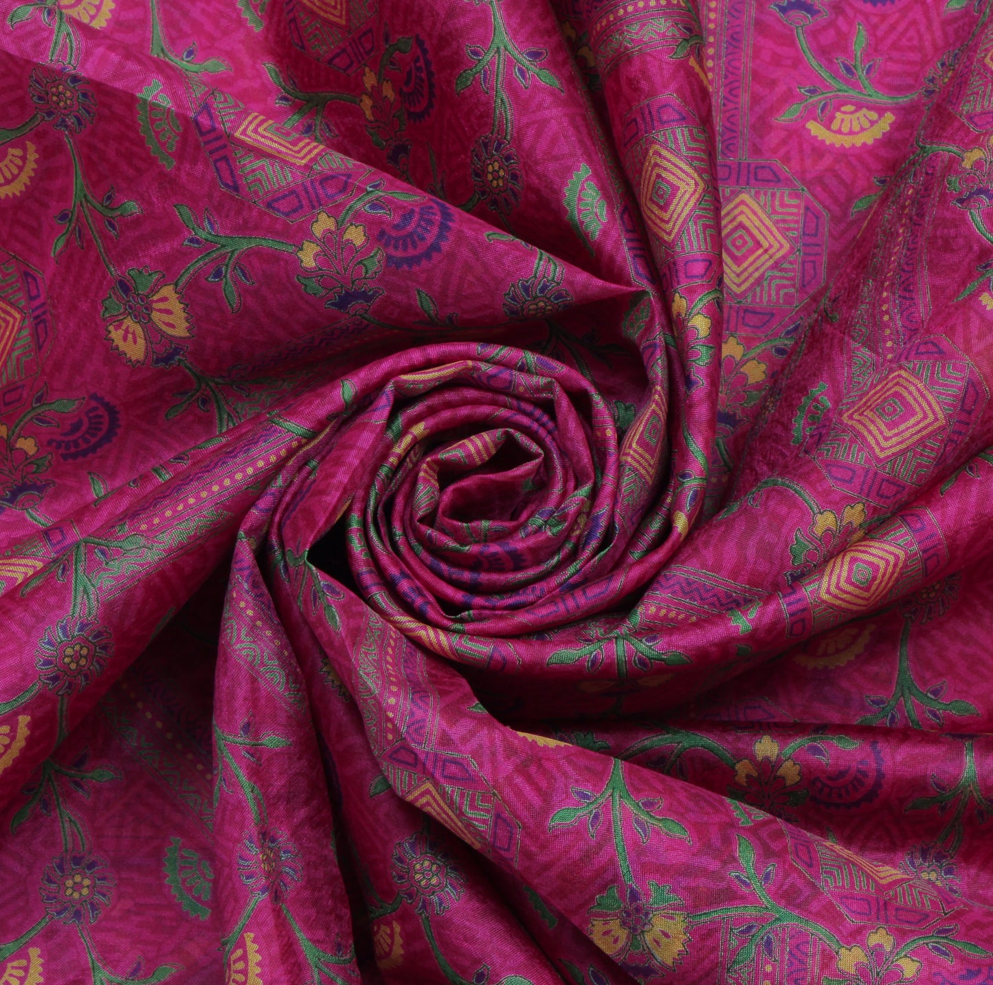 Sushila Vintage Magenta Saree 100% Pure Silk Printed Floral Soft Craft Fabric