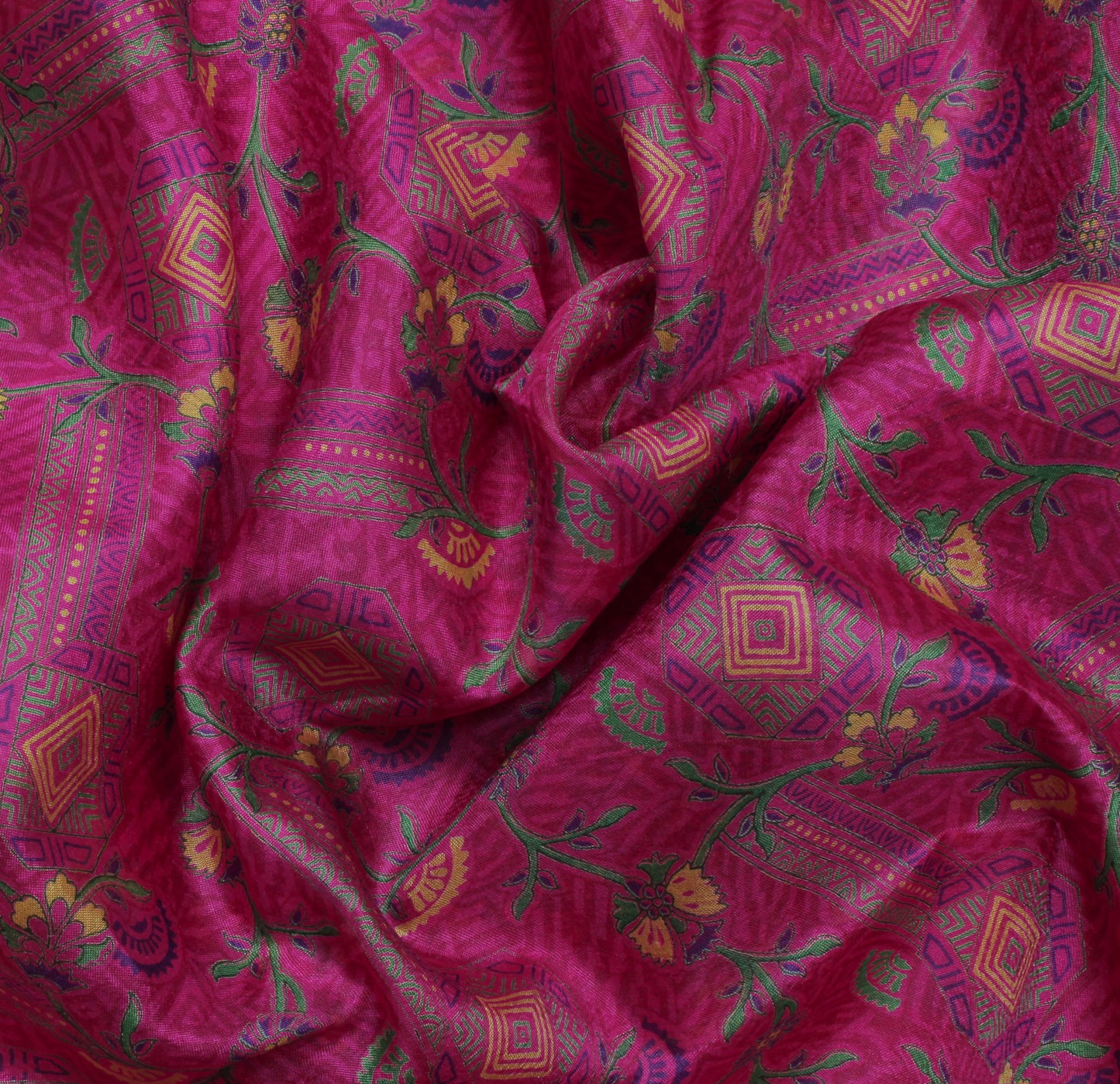 Sushila Vintage Magenta Saree 100% Pure Silk Printed Floral Soft Craft Fabric