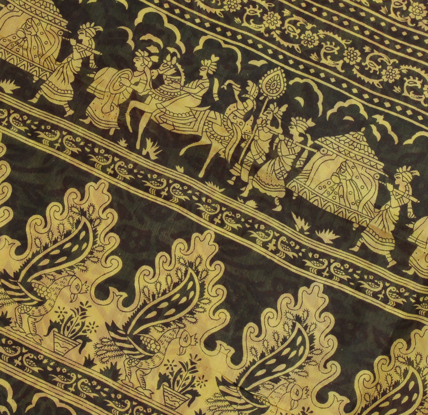 Sushila Vintage Yellow Saree 100% Pure Silk Printed Floral Soft Craft Fabric