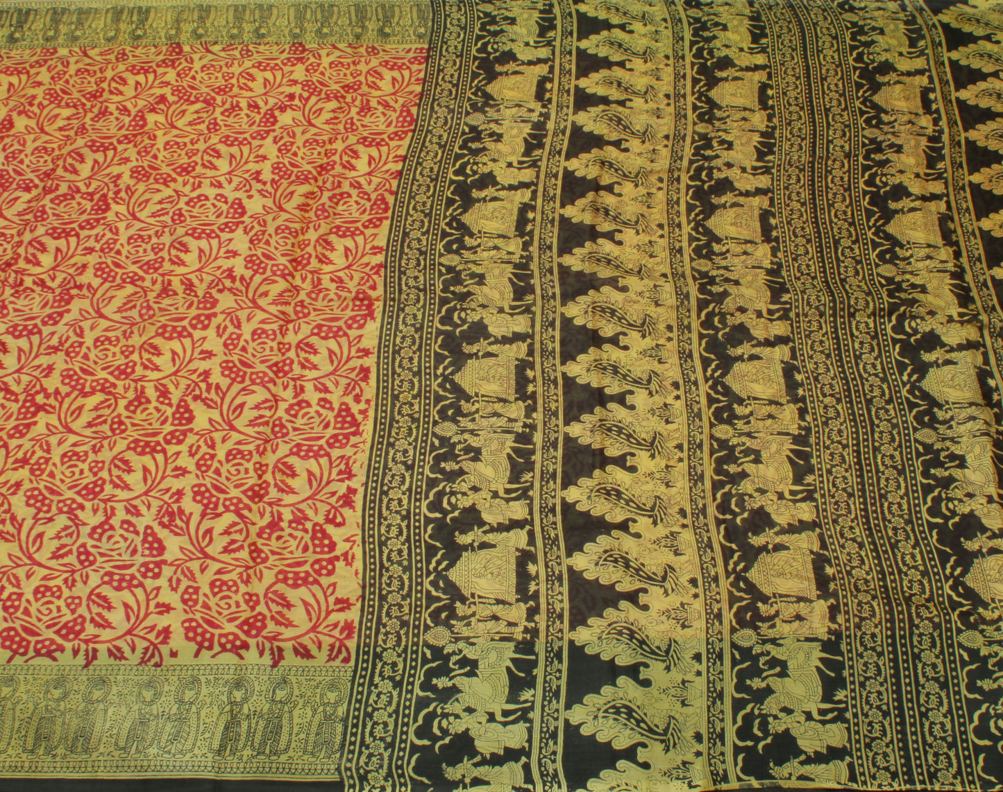 Sushila Vintage Yellow Saree 100% Pure Silk Printed Floral Soft Craft Fabric