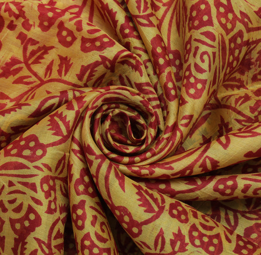 Sushila Vintage Yellow Saree 100% Pure Silk Printed Floral Soft Craft Fabric