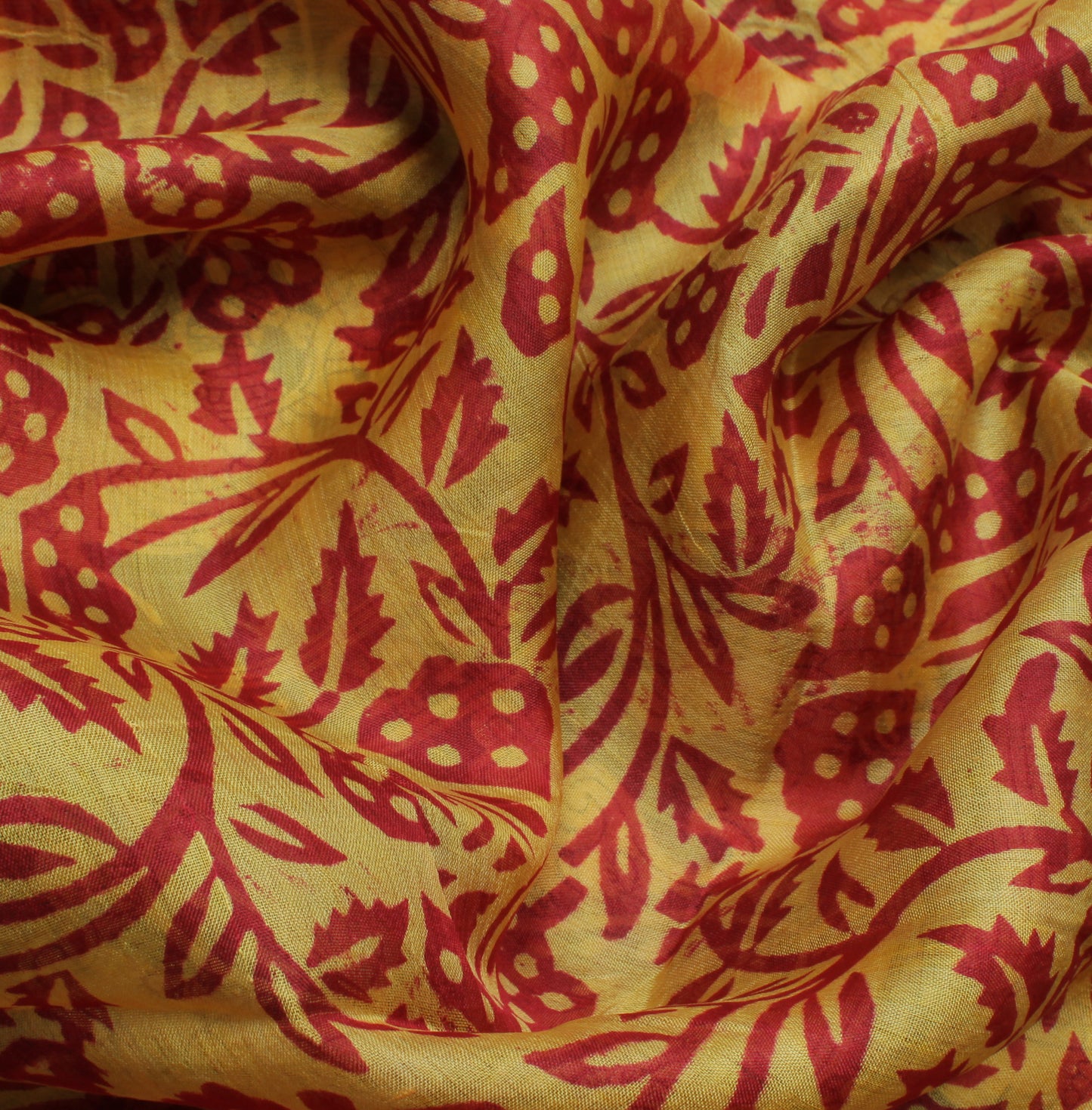 Sushila Vintage Yellow Saree 100% Pure Silk Printed Floral Soft Craft Fabric