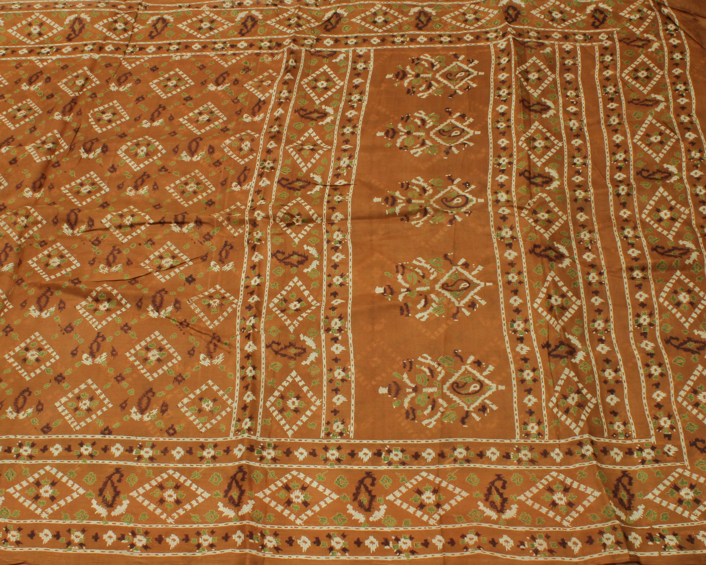 Sushila Vintage Brown Saree 100% Pure Silk Printed Floral Soft Craft Fabric