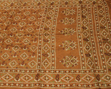 Sushila Vintage Brown Saree 100% Pure Silk Printed Floral Soft Craft Fabric
