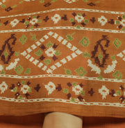 Sushila Vintage Brown Saree 100% Pure Silk Printed Floral Soft Craft Fabric