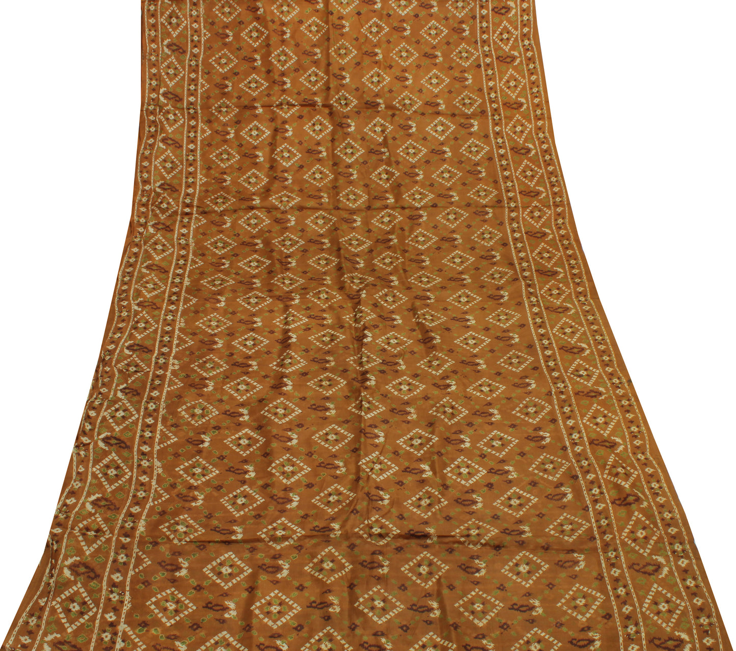Sushila Vintage Brown Saree 100% Pure Silk Printed Floral Soft Craft Fabric