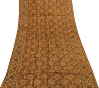 Sushila Vintage Brown Saree 100% Pure Silk Printed Floral Soft Craft Fabric