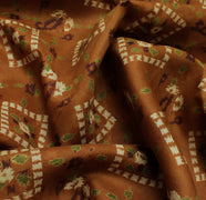 Sushila Vintage Brown Saree 100% Pure Silk Printed Floral Soft Craft Fabric