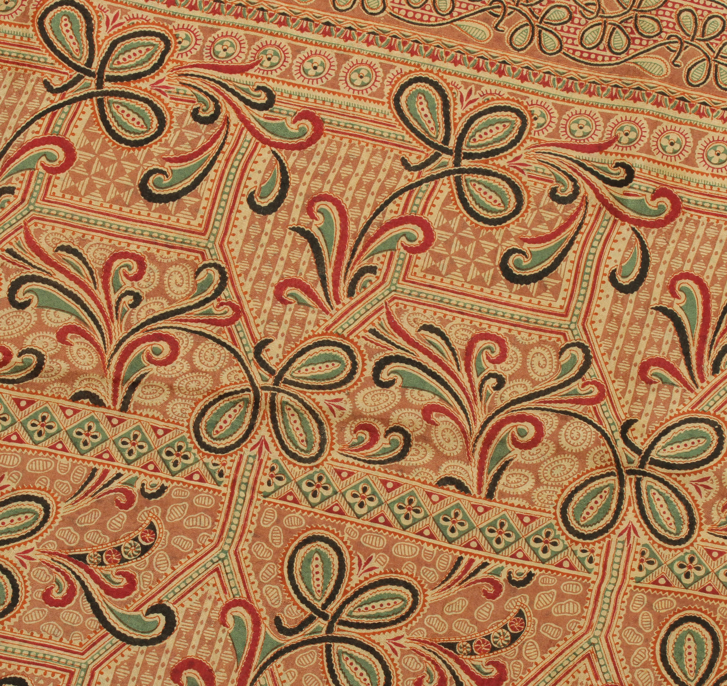 Sushila Vintage Cream Saree 100% Pure Silk Printed Floral Soft Craft Fabric