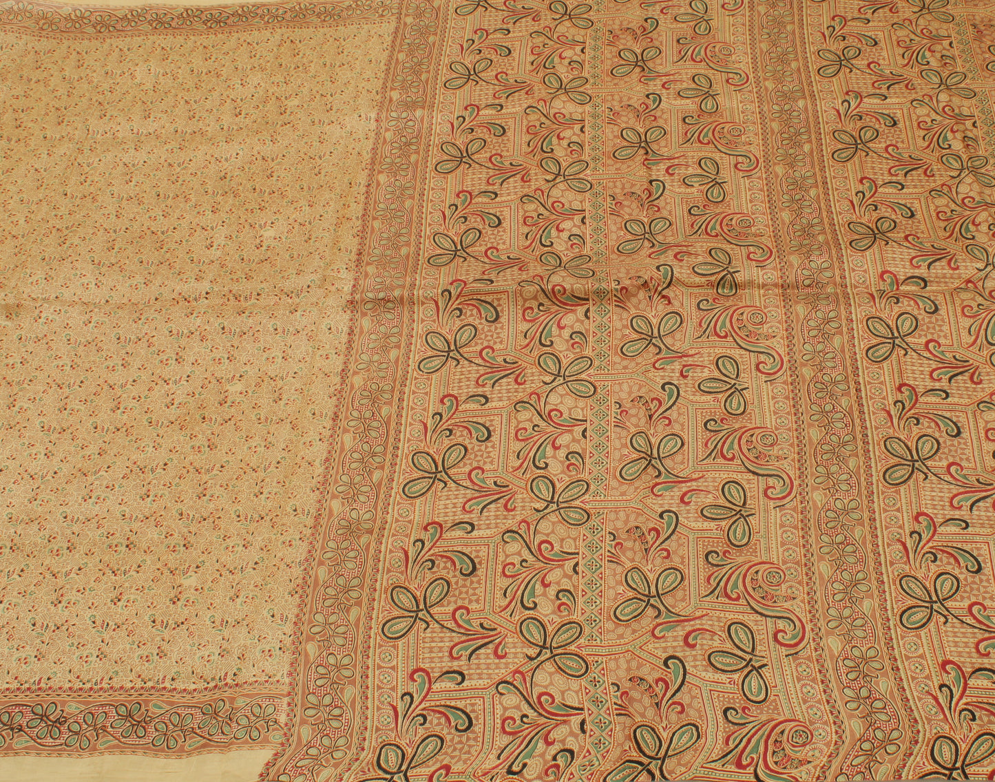 Sushila Vintage Cream Saree 100% Pure Silk Printed Floral Soft Craft Fabric