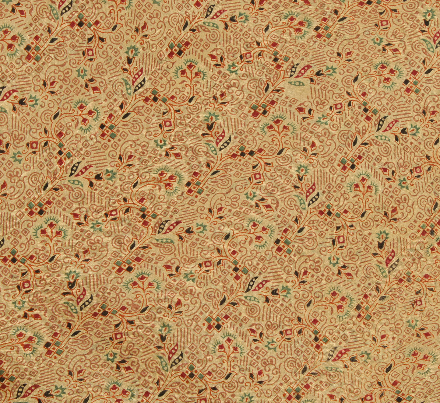 Sushila Vintage Cream Saree 100% Pure Silk Printed Floral Soft Craft Fabric