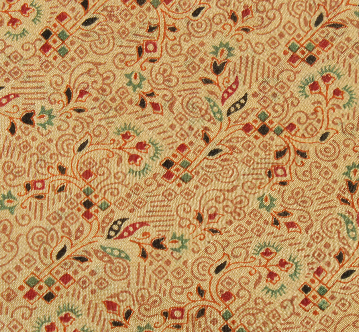 Sushila Vintage Cream Saree 100% Pure Silk Printed Floral Soft Craft Fabric