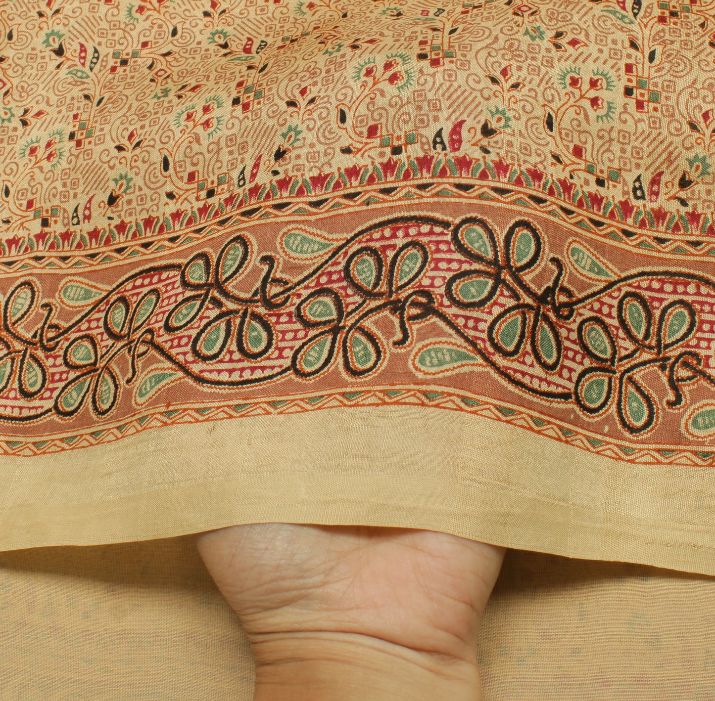 Sushila Vintage Cream Saree 100% Pure Silk Printed Floral Soft Craft Fabric