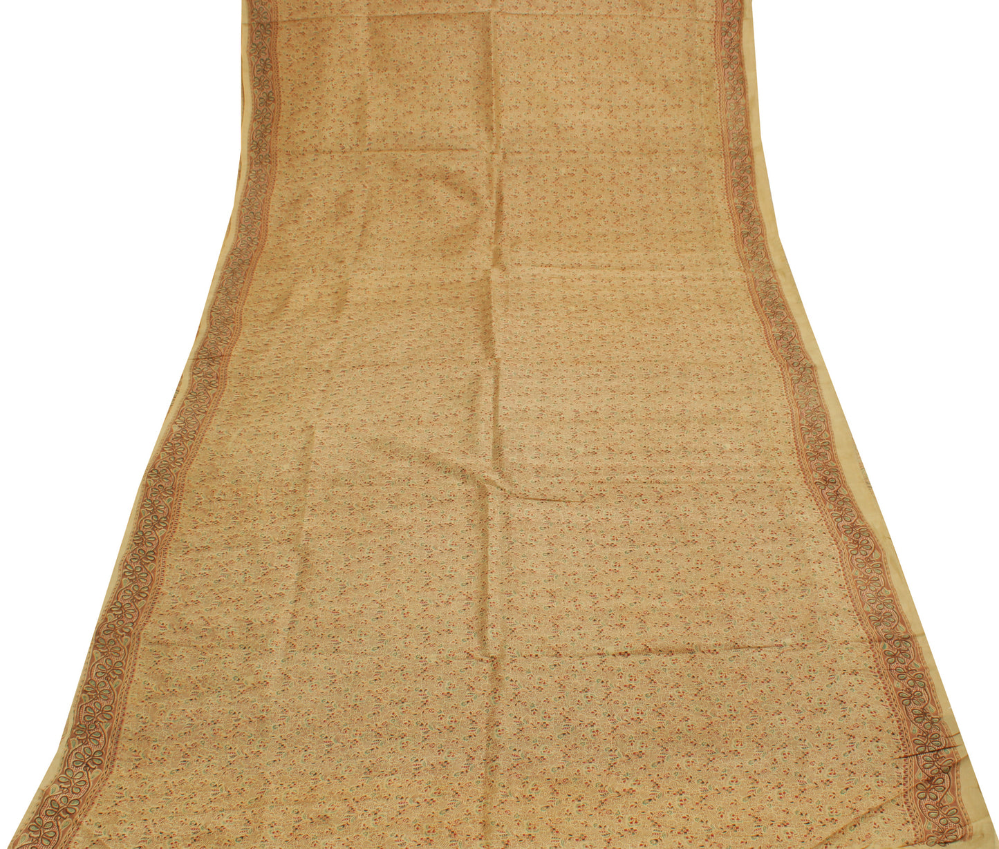 Sushila Vintage Cream Saree 100% Pure Silk Printed Floral Soft Craft Fabric