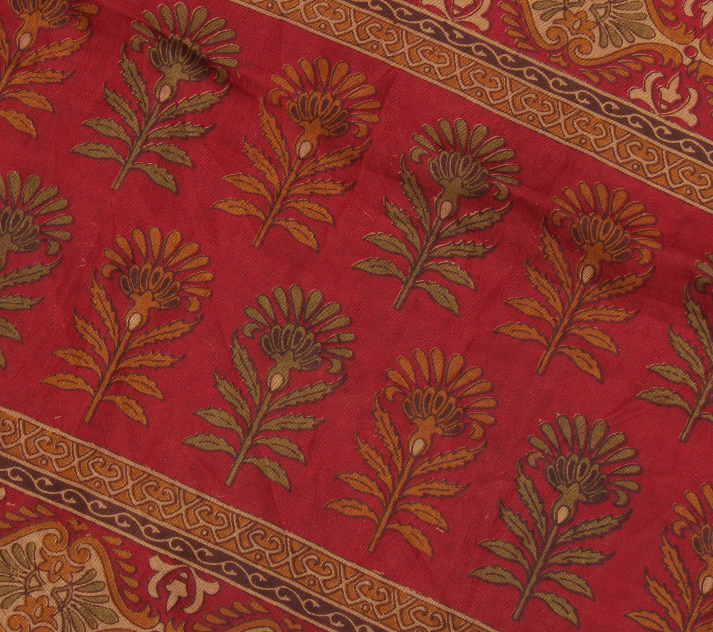 Sushila Vintage Brown Saree 100% Pure Silk Printed Floral Soft Craft Fabric