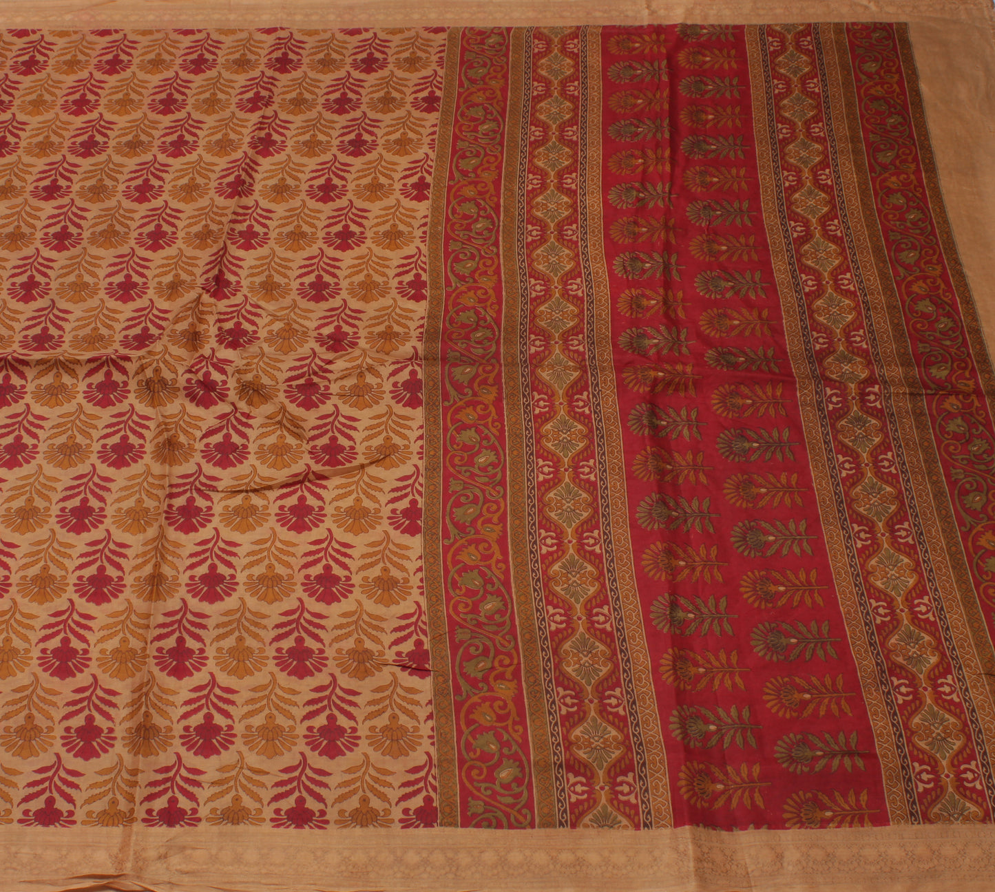 Sushila Vintage Brown Saree 100% Pure Silk Printed Floral Soft Craft Fabric