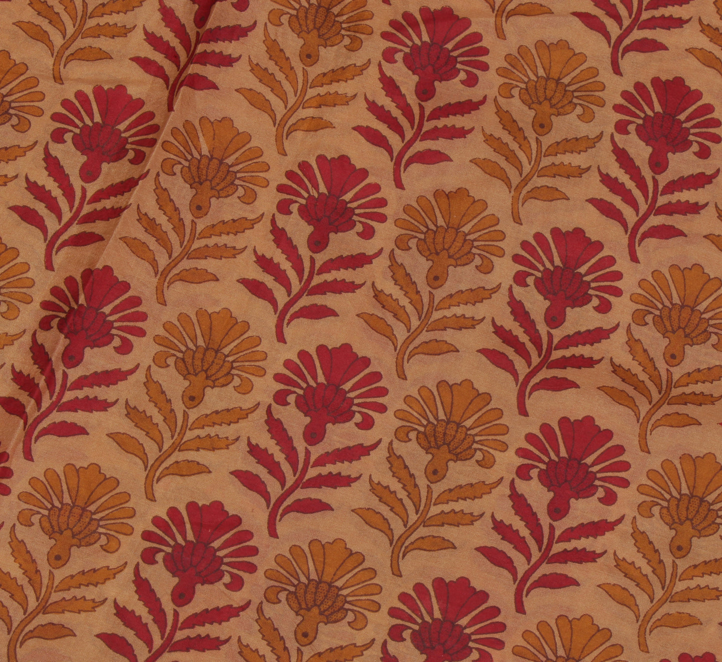 Sushila Vintage Brown Saree 100% Pure Silk Printed Floral Soft Craft Fabric