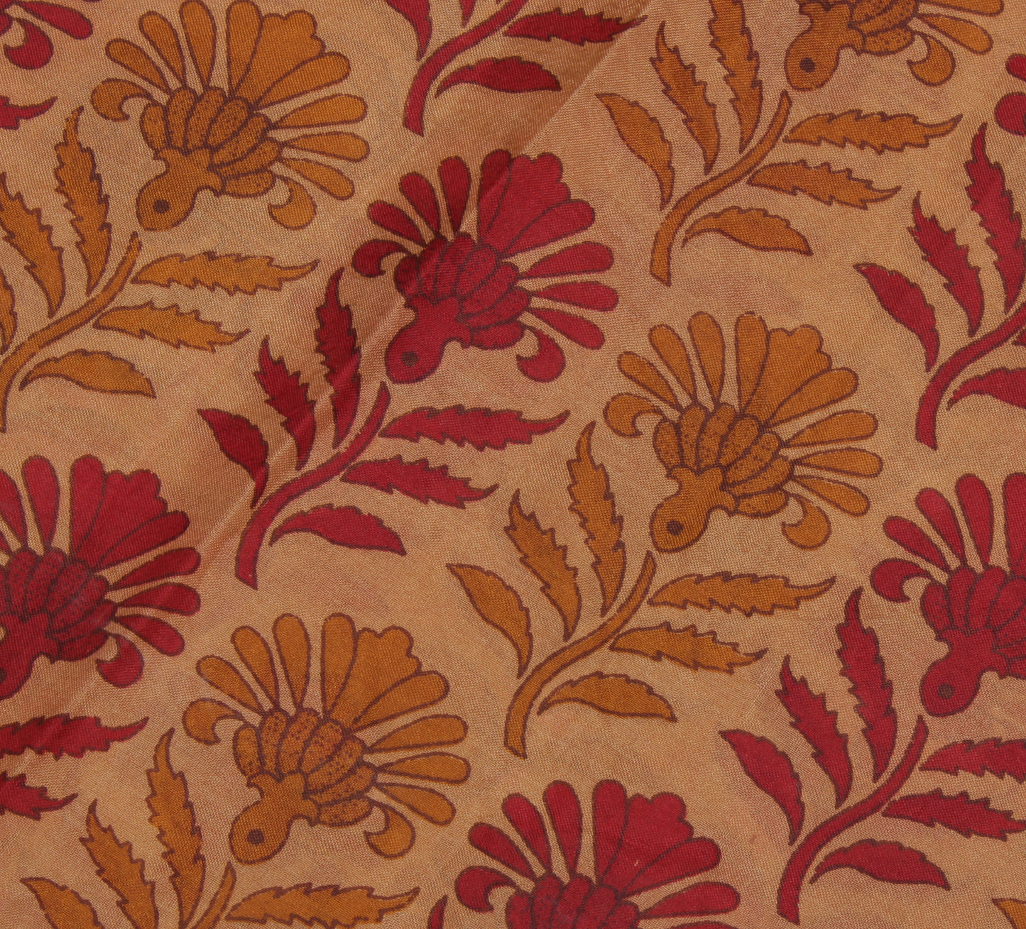 Sushila Vintage Brown Saree 100% Pure Silk Printed Floral Soft Craft Fabric