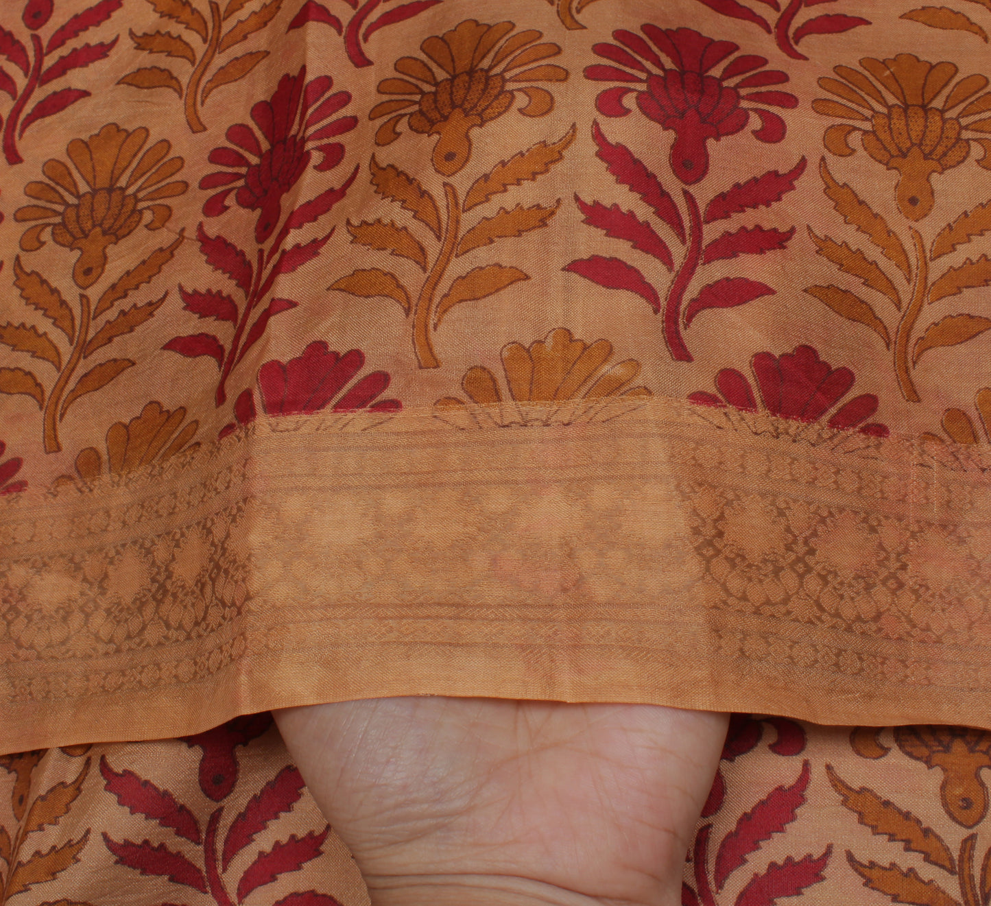 Sushila Vintage Brown Saree 100% Pure Silk Printed Floral Soft Craft Fabric