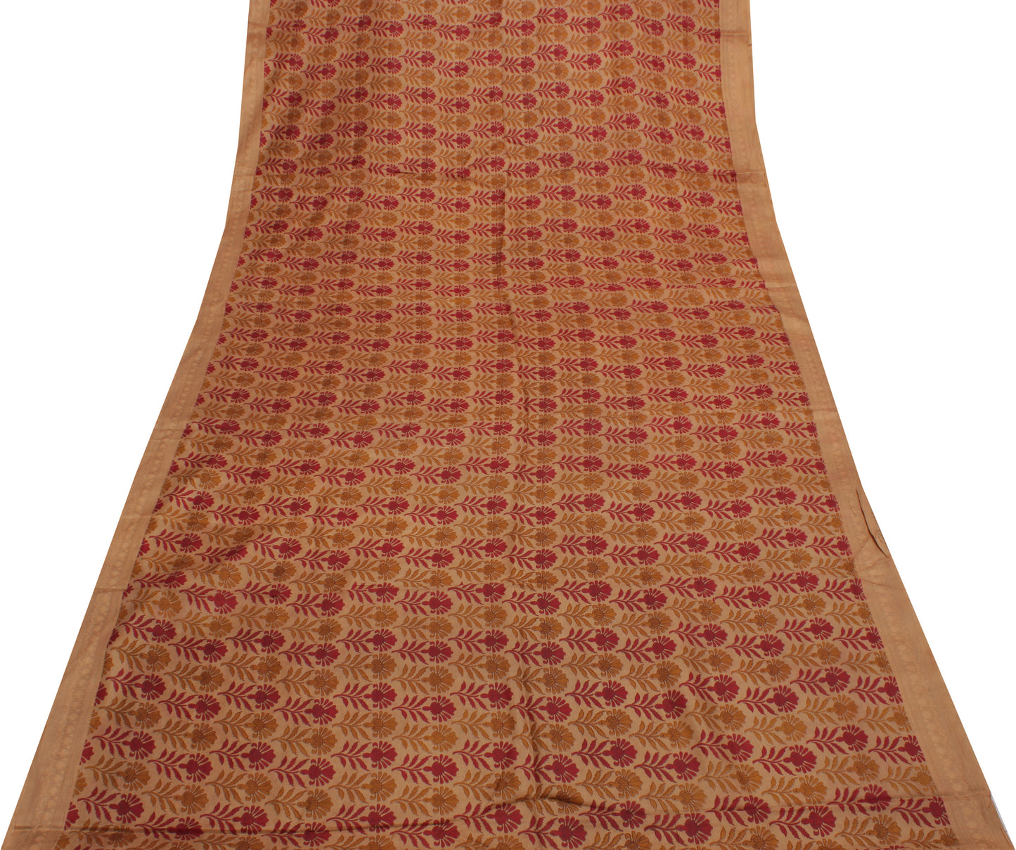Sushila Vintage Brown Saree 100% Pure Silk Printed Floral Soft Craft Fabric