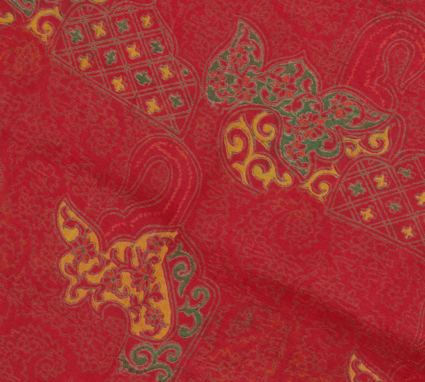 Sushila Vintage Red Indian Saree 100% Pure Silk Printed Soft Craft 5 Yard Fabric